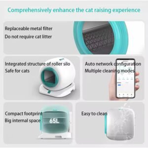 OEM Large Capacity 65L Automatic Smart Silver Ion Eco-friendly Stainless Steel Cat Litter Box Quadrate Shape Accessory