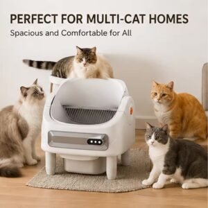 Open-Top Smart Cat Litter Box Automatic Self Cleaning Low Entry Anti-Pinch Odor Control Cat Toilet for Large Multi-Cat Families