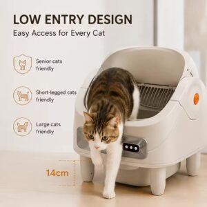Open-Top Smart Cat Litter Box Automatic Self Cleaning Low Entry Anti-Pinch Odor Control Cat Toilet for Large Multi-Cat Families