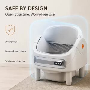 Open-Top Smart Cat Litter Box Automatic Self Cleaning Low Entry Anti-Pinch Odor Control Cat Toilet for Large Multi-Cat Families