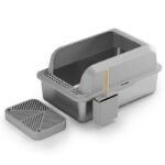 Stainless Steel Cat Litter Box with Anti-Splash Guard & Step Pedal