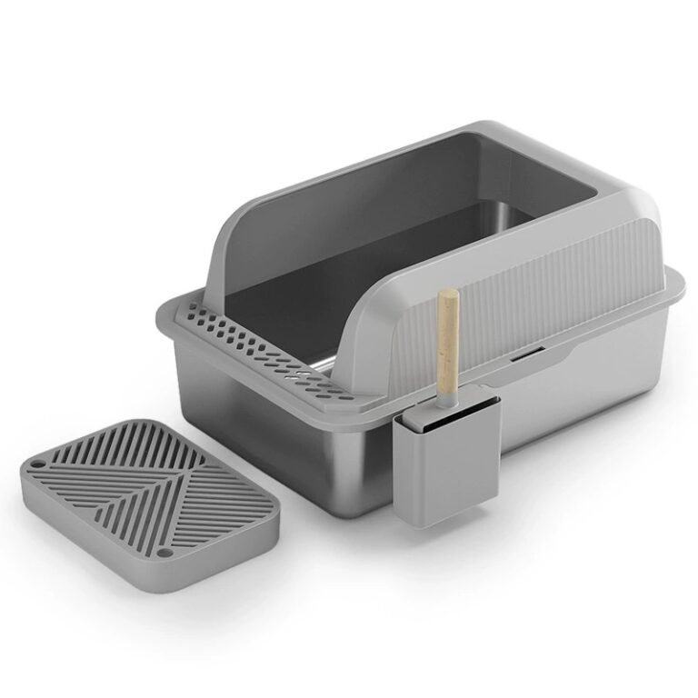 Stainless Steel Cat Litter Box with Anti-Splash Guard & Step Pedal